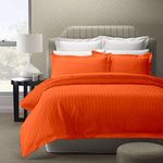 Trance Home Linen Zippered 100% Cotton 200TC Satin Stripe King Size Duvet Cover Quilt Cover Blanket Cover Razai Comforter Cover with 2 Pillow Covers (102 x 110 inch, Orange)