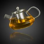 Tea Pot - Glass Kettle for Gas Stove - Borosilicate Glass Teapot with Stainless Steel Infuser, Heat-Resistant, Drip-Free Spout, Ideal for Loose Leaf & Blooming Tea, 1000ml, Golden Brew