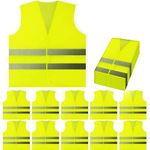 PeerBasics, 10 Pack, Yellow Reflective High Visibility Safety Vest, Hi Vis Silver Strip, Men & Women, Work, Cycling, Runner, Surveyor, Volunteer, Crossing Guard, Road, Construction, Neon (Mesh, 10)