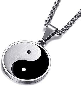 MOO&LEE Mens Pendant Necklace Small Yin Yang Taichi Pendant with 24 Inches Stainless Steel Link Chain