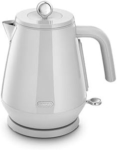 De'Longhi Eclettica Kettle KBY2001.W, Classic Style Electric Kettle with Anti-Scale Filter, 360° Swivel Base, Cord Storage, Stainless Steel, 1.7 Liters, 2000W, Glossy White