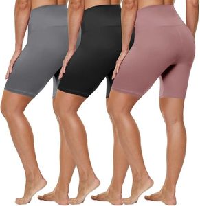 HLTPRO 8" Biker Shorts Women - High Waisted Tummy Control Summer Soft Compression Plus Size Shorts for Yoga Workout Gym Athletic Black Grey Pink