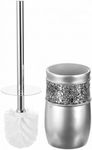 Crackled Glass Toilet Brush with Holder - Silver Toilet Bowl Cleaner Brush and Holder - Good Grip, Deep Cleaning, Decorative Design Compact Toilet Bowl Scrubber