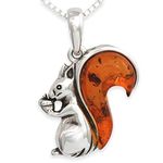 Sterling Silver & Natural Baltic Amber SQUIRREL Pendant (Optional Necklace)