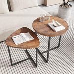 FOUBAM Coffee Table Set of 2, Industrial End Table Modern Nesting Table with Metal Frame for Living Room,Round and Triangle Stacking Side Tables, Sturdy and Easy Assembly, Black+Rustic Brown…