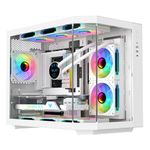 IONZ APEX - PC Gaming Case, M/ATX Mid Tower, Dual Chamber Dynamic - Front I/O Type C, Tempered Glass (With 6 ARGB PWM Fans) - White