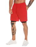 Red Shorts for Men 2 in 1 Workout Running Shorts 7" Quick Dry Athletic Shorts with Liner Gym Training Short for Men with Towel Loop Small