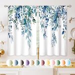 oolygoo Teal Eucalyptus Botanical Leaves Floral Small Kitchen Curtains Blue Flower Window Treatment Wildflower Plant Cafe Short Window Curtains for Bathroom Room Tier Treatment Drapes 27.5x39 inch