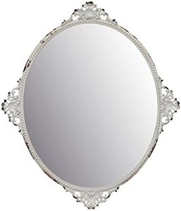 Stonebriar Decorative 11.7" x 10" Oval Antique White Metal Accent Wall Mirror with Attached Hanger, Country Rustic Decor for The Living Room, Bedroom, Bathroom, Hallway, and Entryway