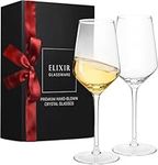 ELIXIR GLASSWARE White Wine Glasses – Hand Blown Crystal Wine Glasses – Set of 2 Long Stem Wine Glasses – Gift for Wedding, Anniversary, Christmas – 13 oz, Clear