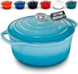 Zulay Kitchen 6 Quart Enameled Cast Iron Dutch Oven with Lid – Premium Durability & Oven Safe up to 500°F – Heavy Duty Cookware Perfect for Bread Baking, Stews, Braising & Roasting – Turquoise