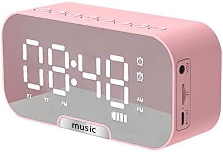 Alarm Clock, Mirror Surface Alarm Clock with BT Speaker&FM Radio Dual Alarms Electronic Desktop Clock Rechargeable Music Player Support TF Card 3 Levels Brightness Phone Stand for Home Office Pink