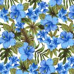 PRESTIGE P0737 Aloha Hawaiian Floral Print Cotton Poplin Fabric Rose And Hubble T-Shirts/Dress Fabric - Per Metre (Blue/Ivory)