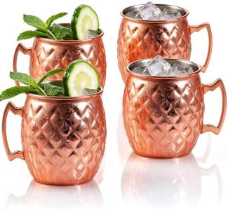 NaOHshp 19 OZ Moscow Mule Mugs Set of 4, Rhombic Pattern Copper Cups with 304 Stainless Steel Lining, Suitable for Cold Drinks, Dishwasher Safe