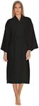 Waffle Robe for Women by Boca Terry, Waffle Knit Robe, Long Cotton Kimono Hotel Bathrobe, Black, Medium-Large