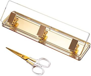 Desktop Paper Punch with Non-Slip Fabric Base Gold Mirror, Acrylic Three Holes Puncher with 6 Inch Scissor, 10 Sheet Capacity for Use in Scrapbooking, Offices, Schools, and Studios