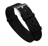 BARTON Leather Military Style Watch Straps - Choose Color, Length & Width - Black 22mm 'Long' Band