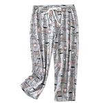 ENJOYNIGHT Women's Capri Pajama Pants Cotton Lounge Bottoms Print Sleep Pants with Drawstring (X-Large, Coffee cup)