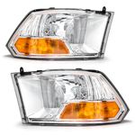 ADCARLIGHTS Compatible with 2009 2010 2011 2012 Dodge Ram 1500 2500 3500 Pickup Dual Cab Trims Headlights Chrome Housing Amber Reflector Driver and Passenger Side(Not fit Quad Models)