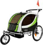 ClevrPlus Deluxe 3-in-1 Double 2 Seat Bicycle Bike Trailer Jogger Stroller for Kids Children | Foldable w/Pivot Front Wheel, Green