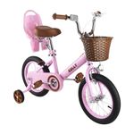 RULLY Retro 16 Inch Kids Bike for 4 5 6 7 Years Girls & Boys with Training Wheels & Basket, Kids Bicycle with Doll Seat, Pink