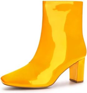 Allegra K Women's Square Toe Side Zip Chunky High Heels Yellow Ankle Boots 10 M US