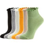 Womens Socks, Thicken Ruffle Turn-Cuff Ankle Crew Low Cut Socks Knit Cotton Lettuce Winter Warm Dress Sock 6/7Pack - - Medium