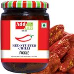 Add Me Red Stuffed Chilli Pickle 500gm Home Made lal mirch mirchi ka Bharwa Indian achar Pickles in Mustard Oil Glass Pack