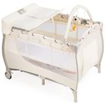 Maxmass 3 in 1 Baby Travel Cot, Infant Bedside Sleeper with Changing Table, Bassinet, Activity Center, 3 Cute Toys & Storage Bag, Portable Nursery Center for Newborn Toddlers (Beige)