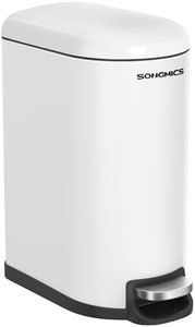 SONGMICS Poubelle de Salle de Bain 10L, Petit, Couvercle, Poubelle à Pédale pour Toilettes, Compact, Petit Espace, en Acier, Fermeture en Douceur, Blanc Nuage LTB10WT
