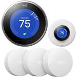 Google Nest Learning Smart Thermostat - 3rd Generation - Stainless Steel T3007ES Bundle with Google Nest Temperature Sensor 3 Pack T5001SF + elago Wall Plate Upgraded Wall Mount Cover - Matte White