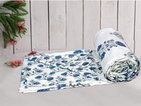 Trance Home Linen 100% Cotton Reversible Dohar Single Bed Size | Jaipuri Printed Artisan Block Design Blanket | Soft Lightweight Ac Comforter Quilt (56"X88",Aangan Blue White), 200 TC