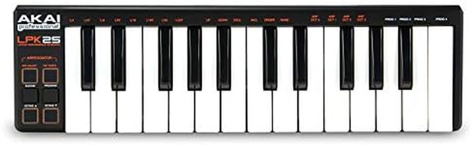 AKAI Professional LPK25 - Portable USB powered MIDI Keyboard with 25 Velocity-Sensitive Keys with Synth Action and Editing Software included