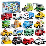 18 Piece Pull Back City Cars and Trucks Toy Vehicles Set Model Car, Friction Powered Die-Cast Cars for Toddlers, Boys, and Girls’ Educational Play - Kids Presents Toys