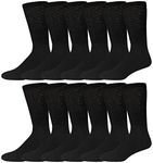 Big and Tall Diabetic Neuropathy Crew Socks, King Size Mens Athletic Socks (13-16, Black) - 12 pairs