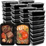 TABLECARE Pack of 20 (750 ML) Disposable Meal Prep Container, Boxes With Lid Food Storage | Delivery | Microwave Safe | Reusable | Take Away | Freezer Safe | Black Color