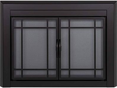 Pleasant Hearth EA-5010 Easton Black Firescreen Small Fireplace Glass Door, Midnight