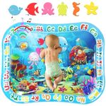 Large Baby Water Mat Tummy Time AUCRSOZK 95x76cm Inflatable Water Play Mat Sensory for 3 6 9 12 Months Babies BB Called Water Pad Toy with Letters Watermat for Newborn Gift Include Patch (Ocean)