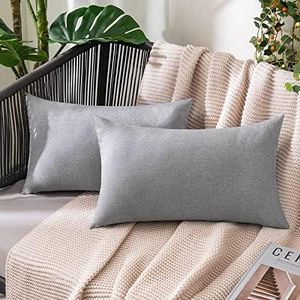 MIULEE Funda Cojines Exterior Impermeable de Lino Fundas de Almohadas Suave de Sofá Almohadas Decorativas para Salón Cama Silla Habitacion Oficina Dormitorio Lumbar 30x50 cm 2 Piezas Gris Claro