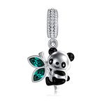 AOBOCO Panda Bear Charms 925 Sterling Silver Cute Animal Beads Dangle Charms fit European Bracelets Necklace, Embellished with Crystals from Austria