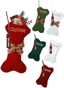 Custom4U Personalized Christmas Stocking with Names Custom Dogs Stocking Christmas Knitted Bone Shape 16.5" Large Hanging Pet Stockings Dog Christmas Stocking for Pets 6PC
