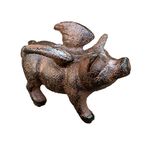 Darthome Ltd Cast Iron Flying Pig Ornament Brown Garden Lawn Angel Wings Standing Sculpture