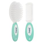 Hopop Hair Brush & Comb Set for New Born Baby | Suitable from 0+ Months | Baby Combo Pack of Soft Bristle Brush & Rounded Teeth Comb for Gentle Hair Grooming | Easy Grip Handles | Green