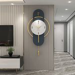 ClockUniverse: Blue and gold wall clock, Pendulum wall clock 84cm * 42cm* large midnight Blue clock, silent non ticking Large decorative wall clock for livingroom