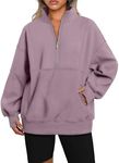 AUTOMET Women's Half Zip Oversized Sweatshirts Fleece Pullover Long Hoodies Casual Mock Turtleneck Sweaters with Pockets Nutmeg M