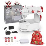 KPCB Sewing Machine with Christmas Drawstring Bag Materials for Kids, Mini Sewing Machine with Finger Guard for Beginners