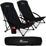 SUNMER Set of 2 Folding Beach Chair with Side Pocket & Carry Bag - Foldable Low Camping Chair, Compact, Lightweight, Portable Chairs, 120kg Capacity - Black
