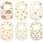 CATO Baby Drool Bibs,Muslin Baby Bibs,Side Snap Drool Bibs for Baby Girls Boys,Organic Cotton Teething Feeding Bibs for Baby with Waterproof Back Layer(6pcs)