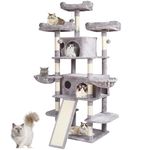 VEVOR Cat Tree for Indoor Cats, 68.5" Cat Tower with 2 Cat Condos, Sisal Scratching Post, Hammocks, Top Perches, Jumping Platforms and Ramp, Cat Furniture Activity Center with Hang Balls, Light Grey