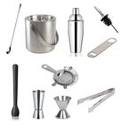 Dynore Stainless Steel 10 Pcs Bartender Martini Kit Set- Teardrop, Ice Bucket, Cocktail Shaker, Bottle Opener, Wine Pourer, Ice Tong,2 Peg Measure, PVC Muddler, Cocktail Strainer